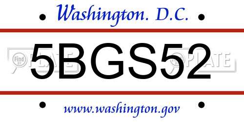 5BGS52 District Of Columbia License Plate