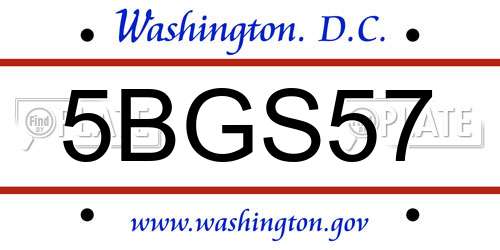 5BGS57 District Of Columbia License Plate