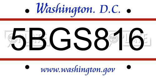 5BGS816 District Of Columbia License Plate