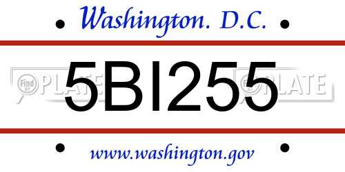 5BI255 District Of Columbia License Plate