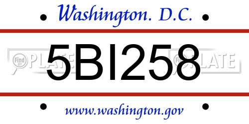 5BI258 District Of Columbia License Plate