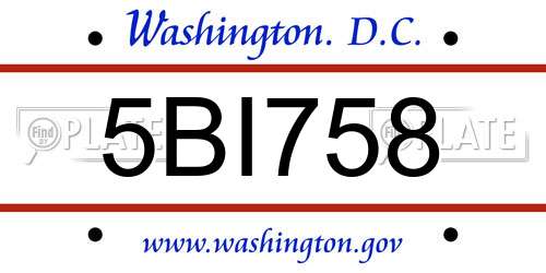 5BI758 District Of Columbia License Plate