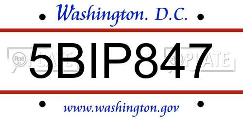5BIP847 District Of Columbia License Plate