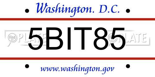5BIT85 District Of Columbia License Plate