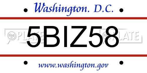 5BIZ58 District Of Columbia License Plate