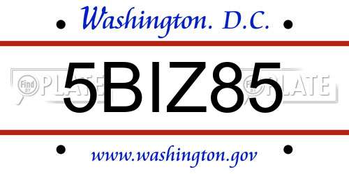 5BIZ85 District Of Columbia License Plate