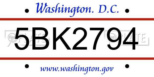 5BK2794 District Of Columbia License Plate