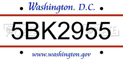 5BK2955 District Of Columbia License Plate
