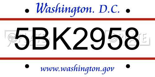 5BK2958 District Of Columbia License Plate