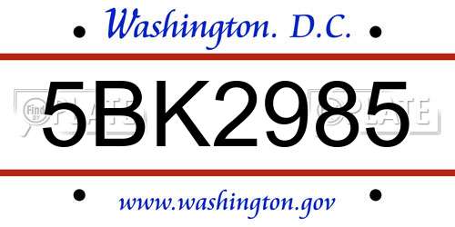 5BK2985 District Of Columbia License Plate