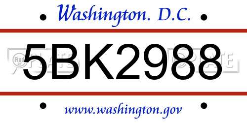 5BK2988 District Of Columbia License Plate