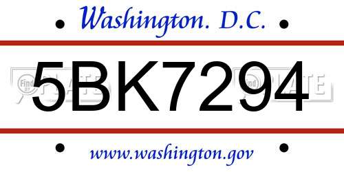 5BK7294 District Of Columbia License Plate