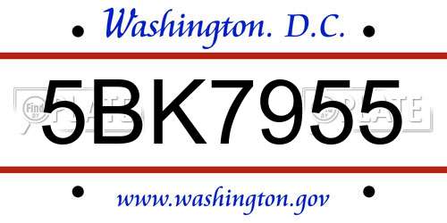 5BK7955 District Of Columbia License Plate