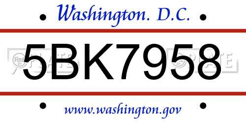 5BK7958 District Of Columbia License Plate