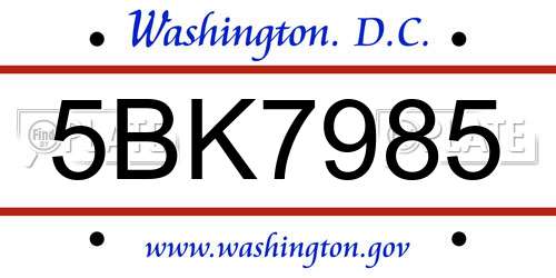 5BK7985 District Of Columbia License Plate