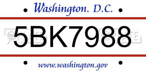 5BK7988 District Of Columbia License Plate