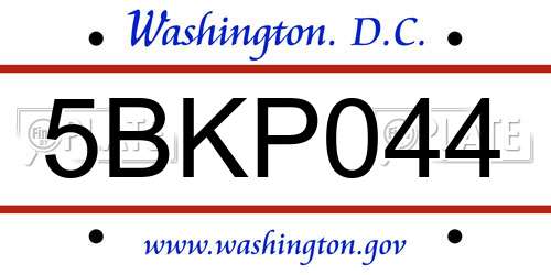 5BKP044 District Of Columbia License Plate