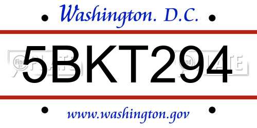 5BKT294 District Of Columbia License Plate