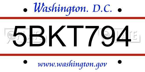 5BKT794 District Of Columbia License Plate