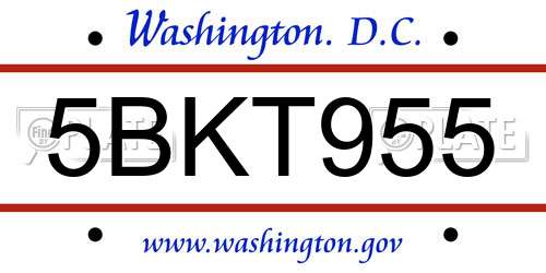 5BKT955 District Of Columbia License Plate
