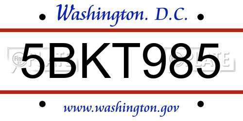 5BKT985 District Of Columbia License Plate