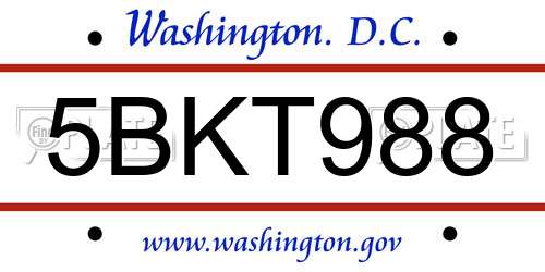 5BKT988 District Of Columbia License Plate