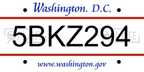 5BKZ294 District Of Columbia License Plate