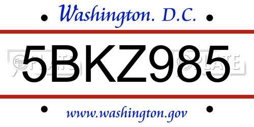 5BKZ985 District Of Columbia License Plate