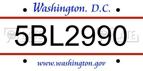 5BL2990 District Of Columbia License Plate