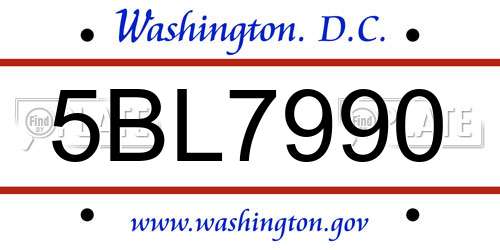 5BL7990 District Of Columbia License Plate