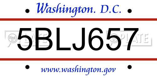 5BLJ657 District Of Columbia License Plate