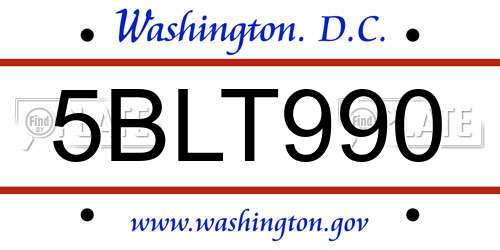 5BLT990 District Of Columbia License Plate