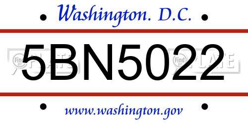 5BN5022 District Of Columbia License Plate