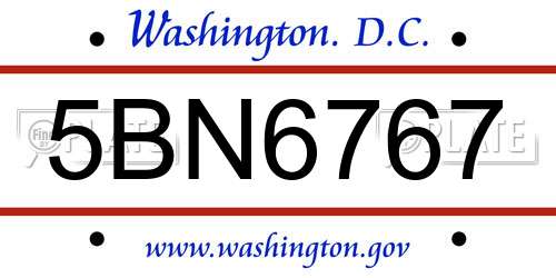 5BN6767 District Of Columbia License Plate