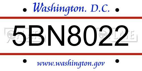 5BN8022 District Of Columbia License Plate
