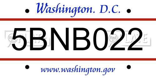 5BNB022 District Of Columbia License Plate