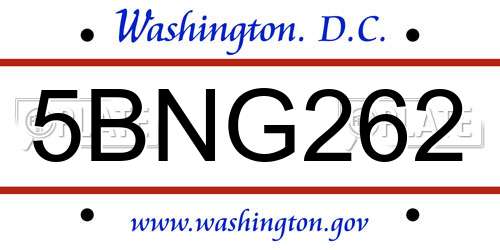 5BNG262 District Of Columbia License Plate