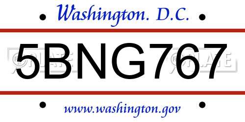 5BNG767 District Of Columbia License Plate