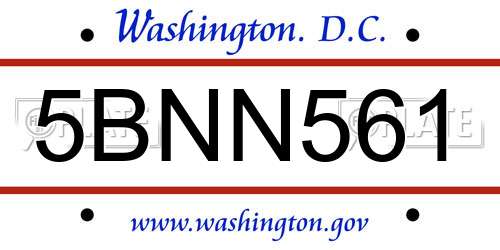 5BNN561 District Of Columbia License Plate