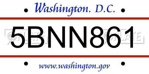 5BNN861 District Of Columbia License Plate