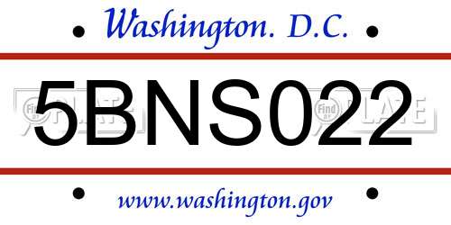 5BNS022 District Of Columbia License Plate