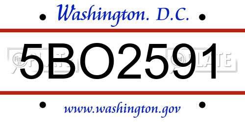 5BO2591 District Of Columbia License Plate
