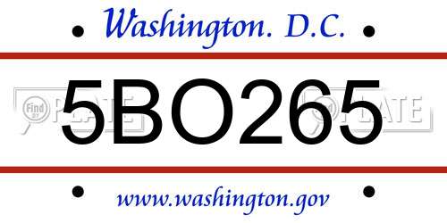 5BO265 District Of Columbia License Plate
