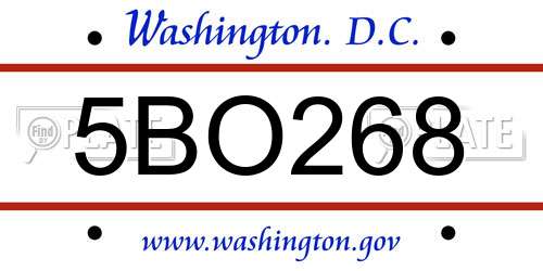 5BO268 District Of Columbia License Plate