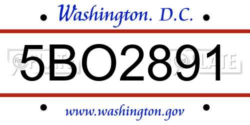 5BO2891 District Of Columbia License Plate