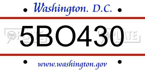 5BO430 District Of Columbia License Plate