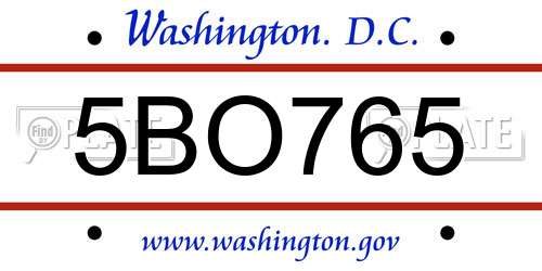 5BO765 District Of Columbia License Plate