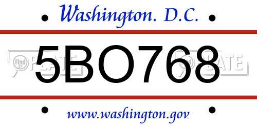5BO768 District Of Columbia License Plate