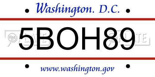 5BOH89 District Of Columbia License Plate
