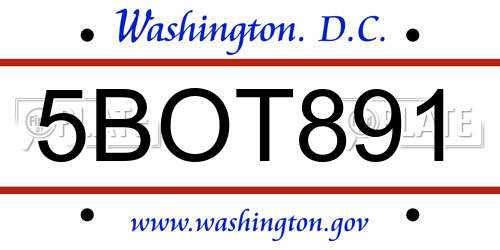 5BOT891 District Of Columbia License Plate